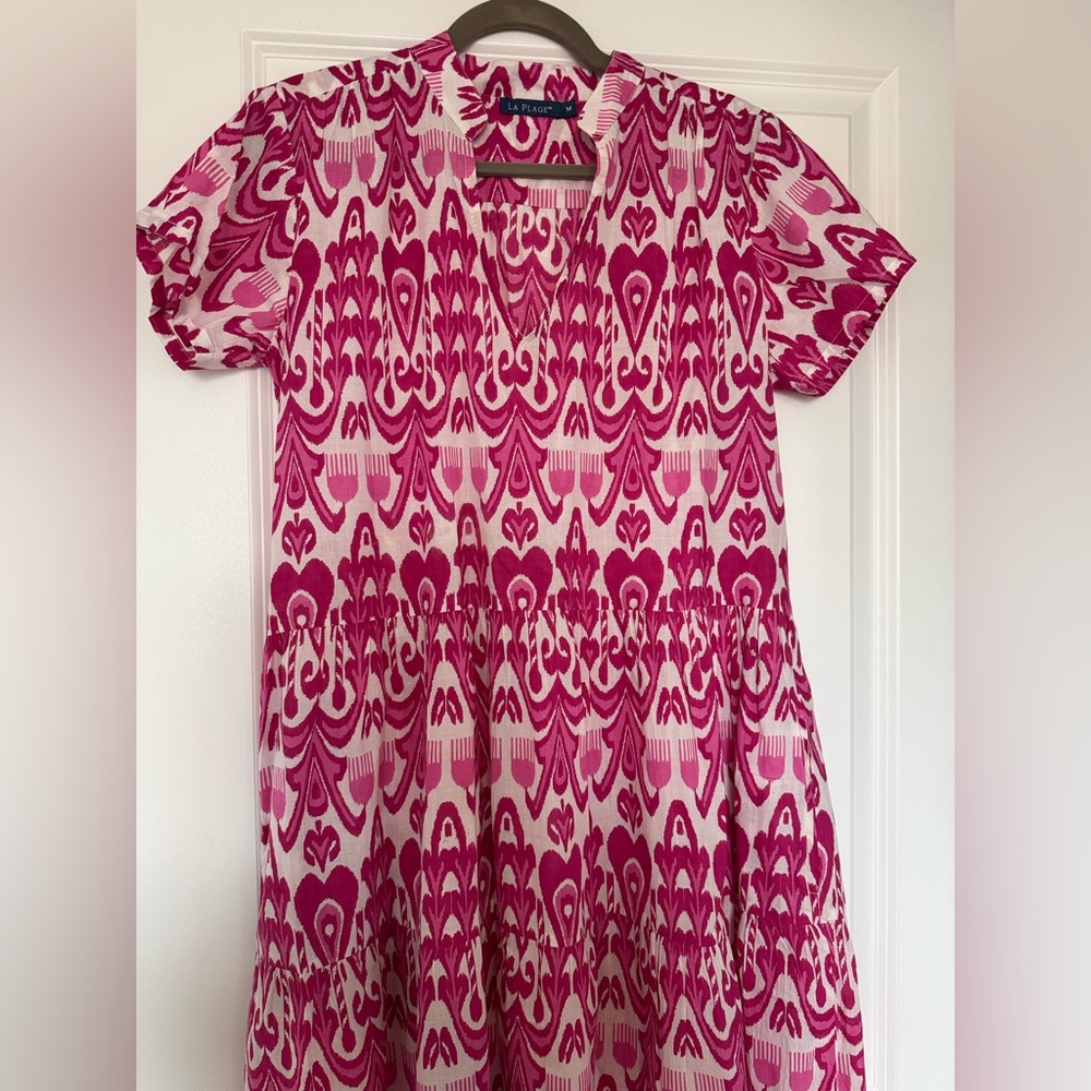 Vibrant Pink Patterned Women's Casual Dress